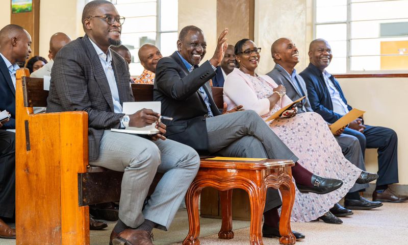 President William Ruto during a Sunday prayers at the United Pentecostal Church of Kenya, Nairobi County in the company of Governor Johnson Sakaja,  and Dagoretti North MP Beatrice Elachi on Sunday, January 12, 2025