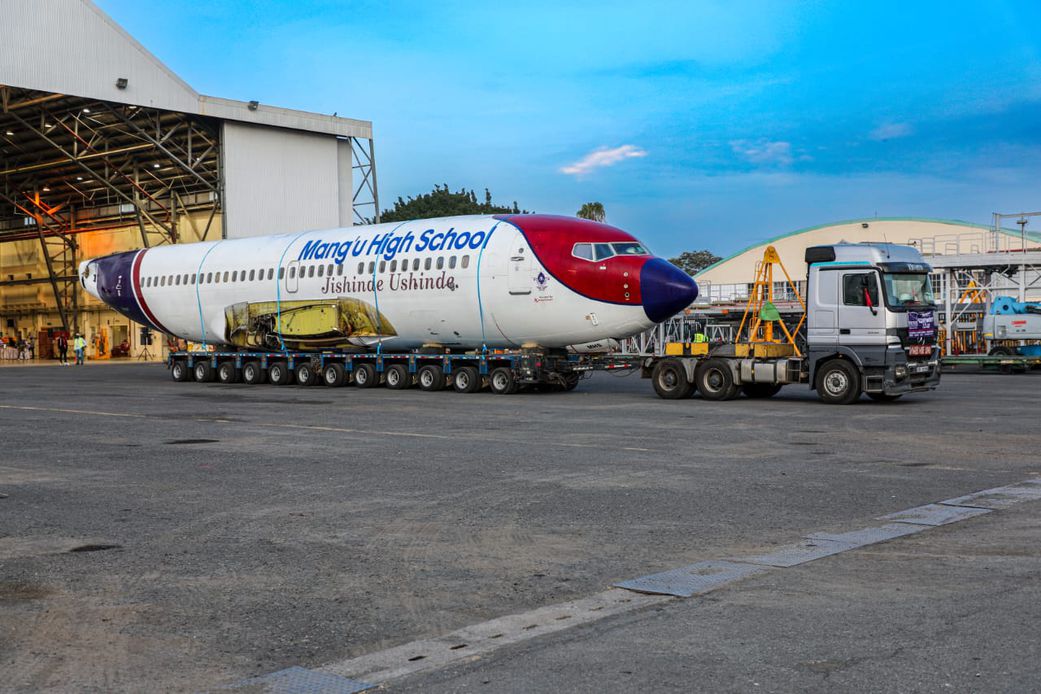 A decommissioned Boeing 737 plane donated by Kenya Airways to  Mangu High School on Sunday, January 12, 2025.