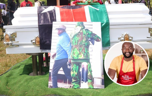 The coffin bearing the remains of Boniface Kariuki, an unarmed hawker who was shot by police at pointblank range, leading to his death and Dennis Ombachi in set.