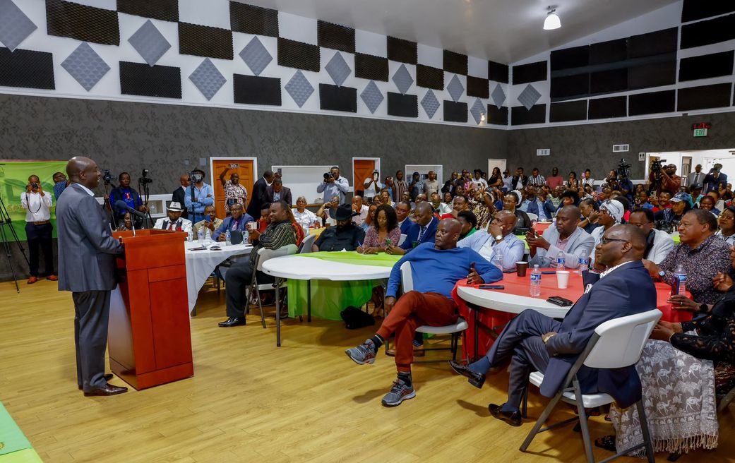 Former Deputy President and DCP leader Rigathi Gachagua addressing Kenyans in Seattle, Washington State, on Friday.