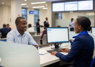 An AI-generated image showing a customer being attended to at a bank