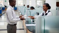 An AI-generated image showing a customer being attended to at a bank