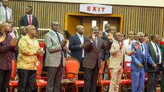 President William Ruto and other leaders who joined the congregation at the African Independent Pentecostal Church of Kenya (AIPCK) in a special service celebrating the inauguration of the Nairobi Archdiocese in Kasarani.