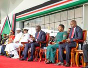 President William Ruto, wife Rachel Ruto and Deputy President Kithure Kindiki at the 61st Jamhuri day celebrations in Uhuru Gardens on December 12, 2024.