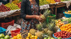 An AI-generated image of a woman picking pineapples