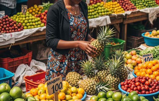 An AI-generated image of a woman picking pineapples
