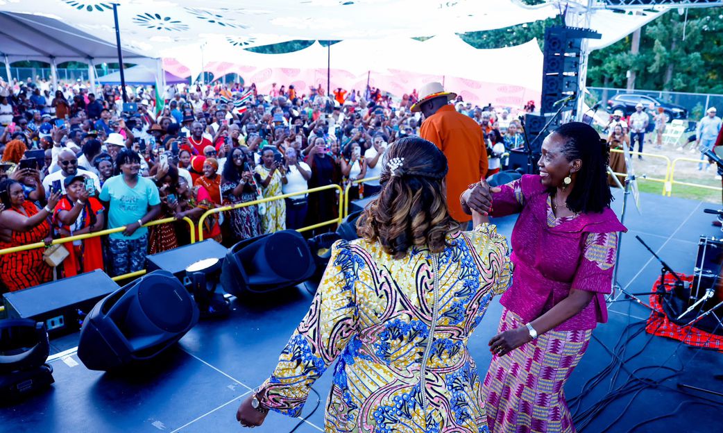 Martha Karua and Pastor Dorcas Rigathi on the dance floor at the Ngemi Cia Ruraya Cultural Festival in Seattle