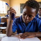 An AI-generated image of a young learner in class