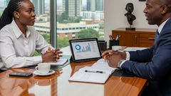 An AI generated image of a boss and employee in talks