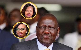 A collage of President William Ruto, Millicent Omanga and Faith Odhiambo