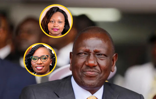 A collage of President William Ruto, Millicent Omanga and Faith Odhiambo
