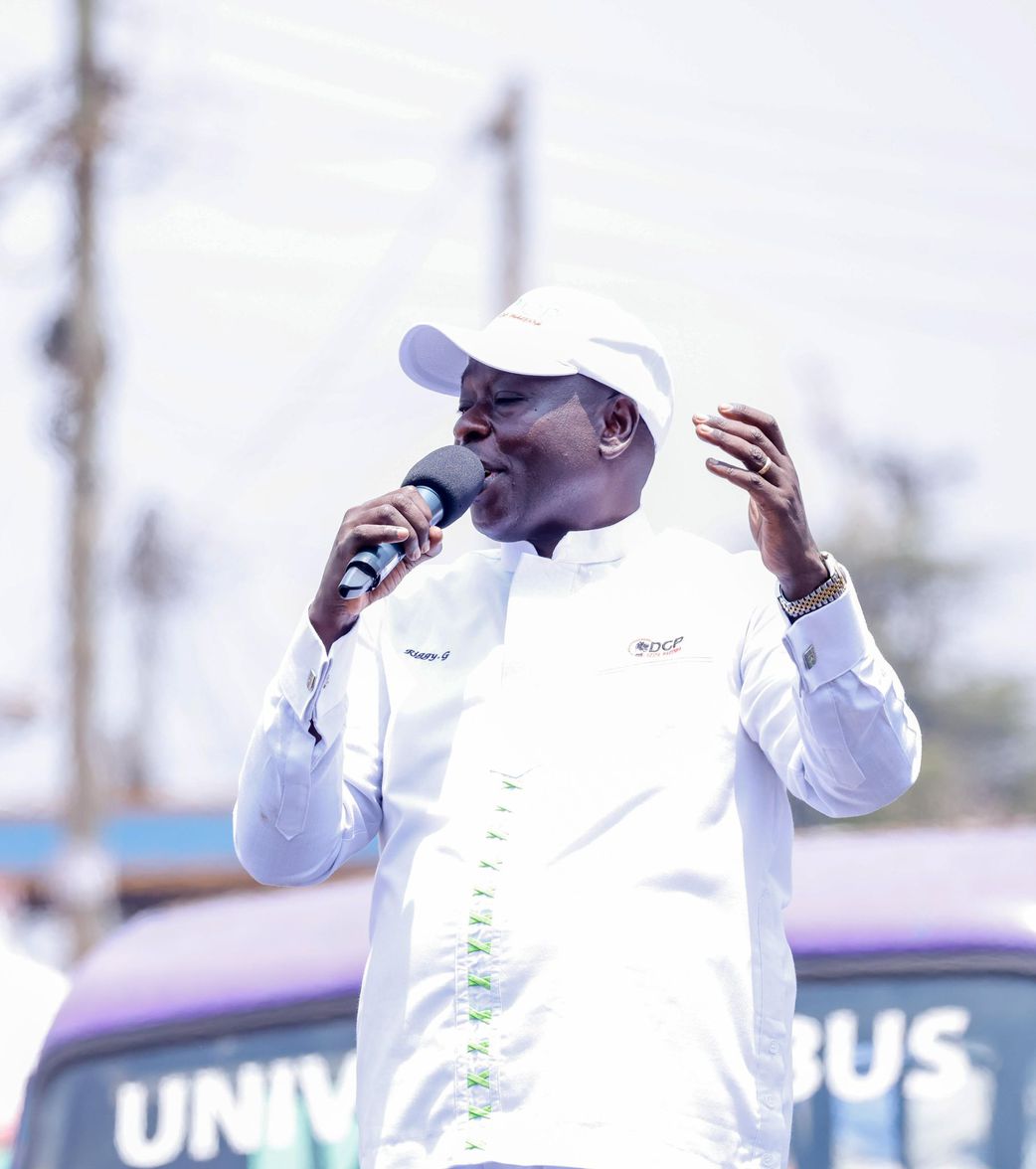 DCP leader and former Deputy President Rigathi Gachagau addressing a rally on Saturday, September 13