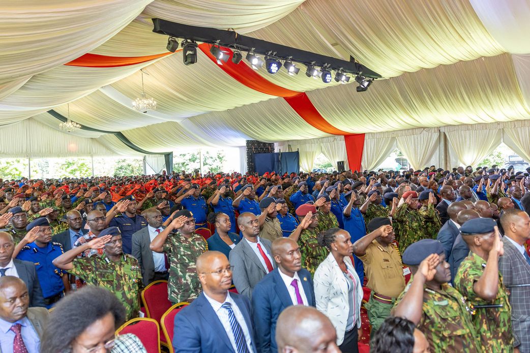 Police officers during the launch of the National Police and State Department of Correctional Services Strategic Plans 2023-2027 at State House, Nairobi,