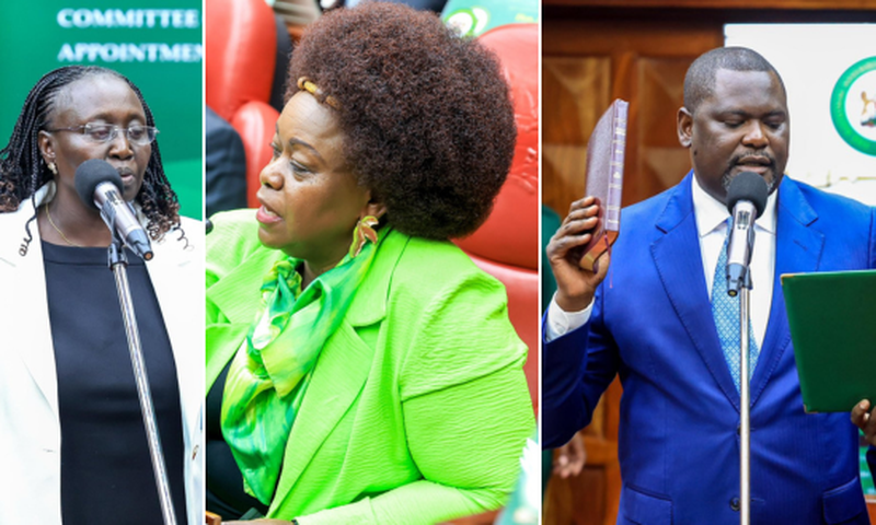 A collage of Gender CS nominee Hannah Wendot Cheptumo, Suba North MP Millie Odhiambo and Public Service CS Nominee Geoffrey Ruku