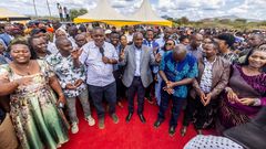 Deputy President Kithure Kindiki and other leaders at a recent economic empowerment event where he donated millions