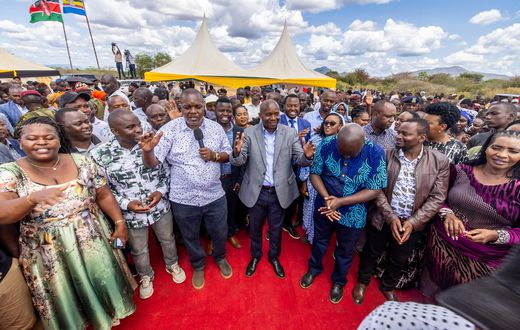 Deputy President Kithure Kindiki and other leaders at a recent economic empowerment event where he donated millions