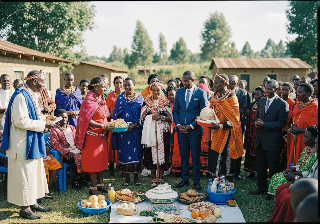 An AI-generated image of a couple during their traditional wedding