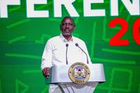 President William Ruto speaking at the 9th Devolution Conference in Homa Bay