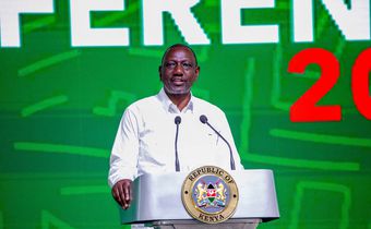 President William Ruto speaking at the 9th Devolution Conference in Homa Bay