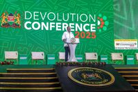 President William Ruto speaking at the 9th Devolution Conference in Homa Bay