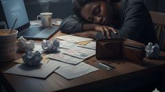 An AI-generated image of a woman sad in her house