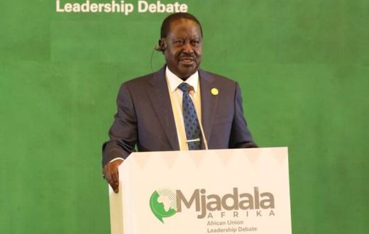 Kenya’s candidate for the AUC chairperson, former Prime Minister Raila Odinga speaks in the Mjadala Afrika Debate for the AUC chairperson bid in Addis Ababa, Ethiopia on December 13, 2024.