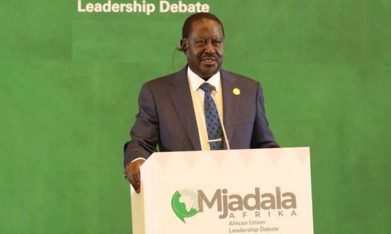 Kenya’s candidate for the AUC chairperson, former Prime Minister Raila Odinga speaks in the Mjadala Afrika Debate for the AUC chairperson bid in Addis Ababa, Ethiopia on December 13, 2024.