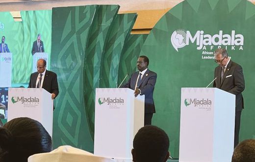Ali Youssouf of Djibouti, Kenya’s Raila Odinga and Richard Randriamandrato of Madagascar during the Mjadala Afrika Debate for the AUC chairperson bid in Addis Ababa, Ethiopia on December 13, 2024. Photo/ African Union
