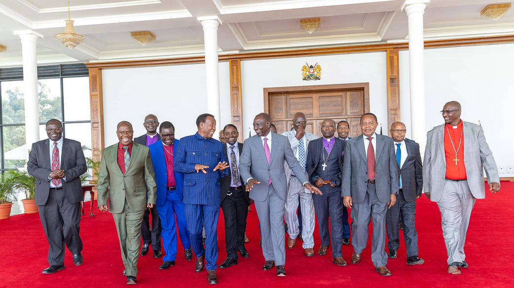 President Ruto meets Evangelical and Pentecostal church leaders at State House Nairobi led by Redeemed Gospel Church Presiding Bishop Kepha Omae.