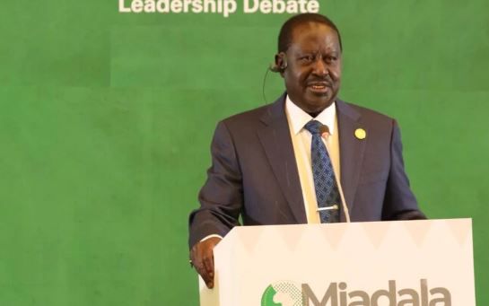 Kenya’s candidate for the AUC chairperson, former Prime Minister Raila Odinga speaks in the Mjadala Afrika Debate for the AUC chairperson bid in Addis Ababa, Ethiopia on December 13, 2024.