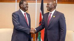 President William Ruto with Raila Odinga in Addis Ababa on February 15, 2025