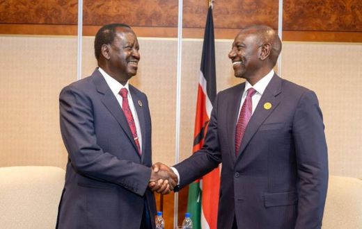 President William Ruto with Raila Odinga in Addis Ababa on February 15, 2025