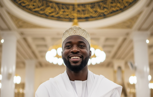 An AI-generated image of a Muslim in a mosque