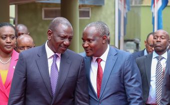 President William Ruto speaking with Treasury CS John Mbadi during a past function