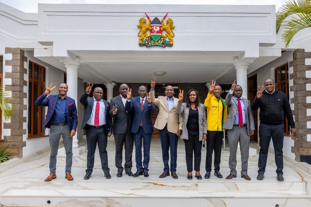 Deputy President and UDA Deputy Party Leader Kithure Kindiki  and Governor Cecily Mbarire, who also serves as UDA’s national chairperson with Mbeere North Constituency by-election aspirants