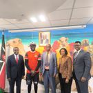 Ben Haggai being welcomed by Ambassador Sunya Orre at the Kenya High Commission in Pretoria