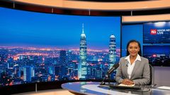 An AI-generated image of a news anchor in studio