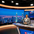 An AI-generated image of a news anchor in studio