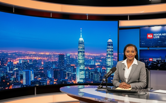 An AI-generated image of a news anchor in studio