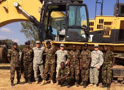 Members of the Massachusetts National Guard's 379th Engineer Company, of the 101st Engineer Battalion, pose with their counterparts in the Kenyan Defense Forces in Thika Garrison in Nairobi, Kenya (Photo Credit: U.S. Army)
