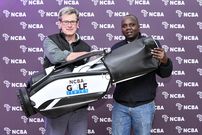 Overall Gross Men Kevin Juma is awarded by the NCBA Kenya Managing Director James Gossip after triumphing at the Royal Nairobi Golf Club leg of the 2025 NCBA Golf Series