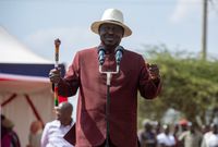 Raila Odinga delivers a tribute during the burial of former Laikipia North MP Mathew Lempurkel on September 5, 2025