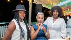 Praise, Vanessa and Jane enjoy a drink after the Polo games at the 2025 Davis Cup.