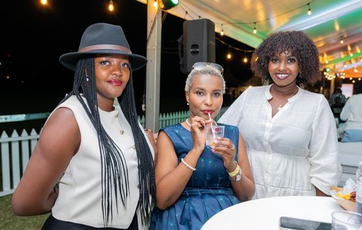 Praise, Vanessa and Jane enjoy a drink after the Polo games at the 2025 Davis Cup.