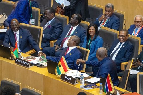 President William Ruto with AUC chairman candidate Raila Odinga, Prime CS Musalia Mudavadi and NIS boss Noordin Haji during the African Union Summit in Addis Ababa, Ethiopia on February 15, 2025