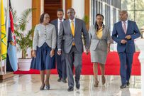 File image of Health CS Deborah Barasa, President William Ruto and Public Health and Professional Standards PS Mary Muthoni