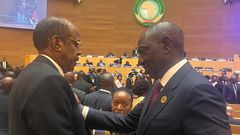 New AUC chairperson Mahmoud Ali Youssouf of Djibouti with President William Ruto of Kenya in Addis Ababa, Ethiopia