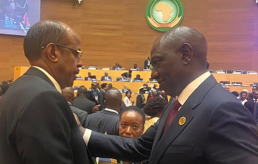 New AUC chairperson Mahmoud Ali Youssouf of Djibouti with President William Ruto of Kenya in Addis Ababa, Ethiopia