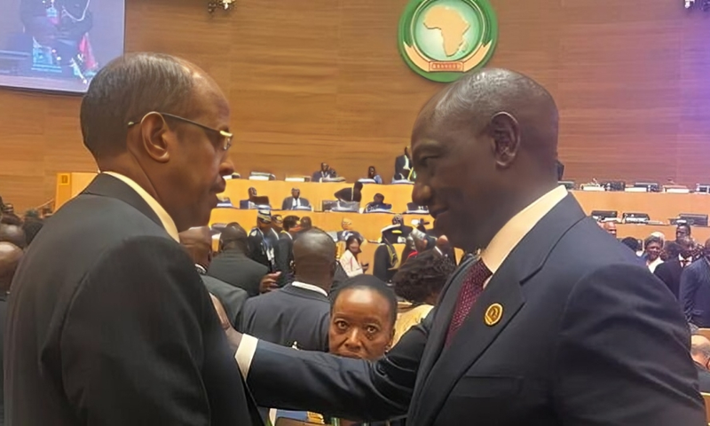 New AUC chairperson Mahmoud Ali Youssouf of Djibouti with President William Ruto of Kenya in Addis Ababa, Ethiopia
