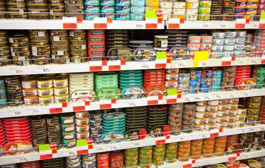 Goods in a supermarket shelf
